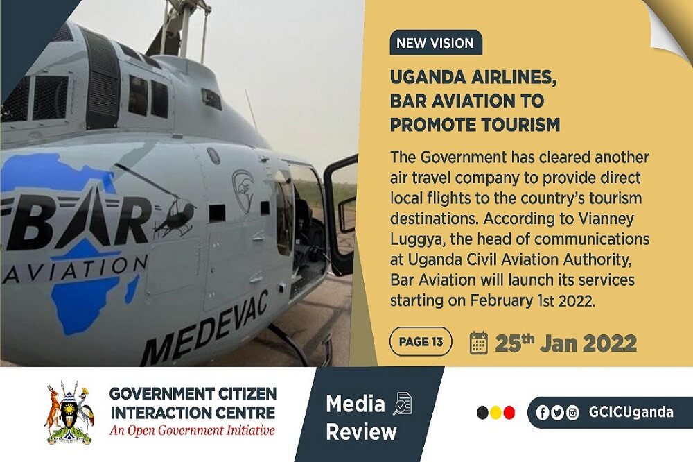 You are currently viewing Uganda Airlines, Bar Aviation to Promote Tourism
